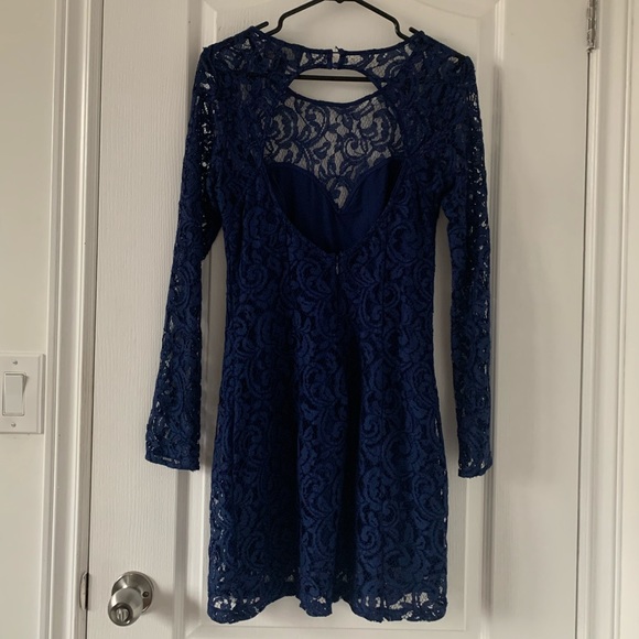 Long Sleeve Blue Lace Dress - Picture 2 of 3